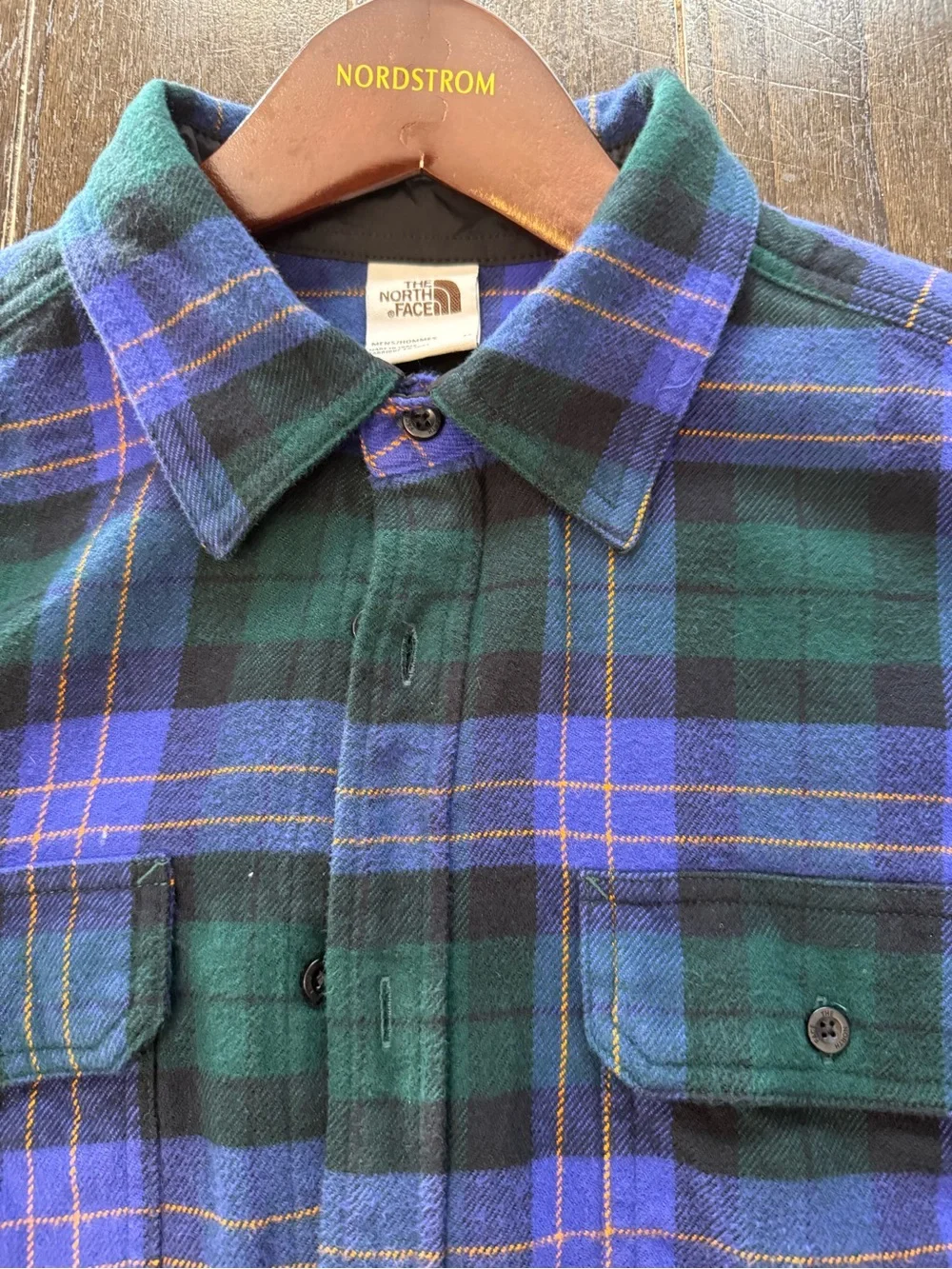 The North Face Flannel Shirt Mens M Blue Green Plaid Heavyweight Button Up